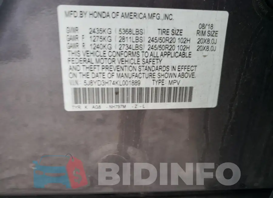 5J8YD3H74KL001889 Photo# 13