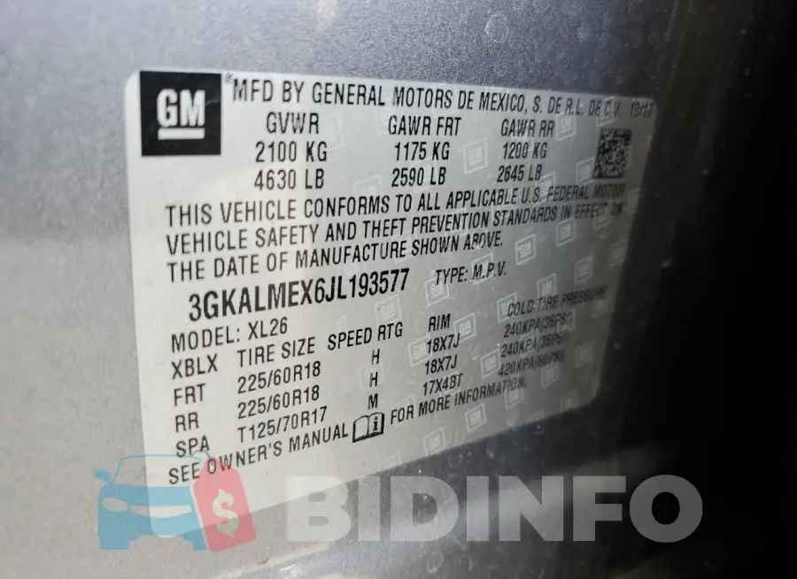 3GKALMEX6JL193577 Photo# 12