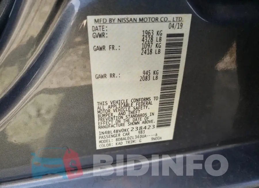 1N4BL4BV0KC238423 Photo# 12