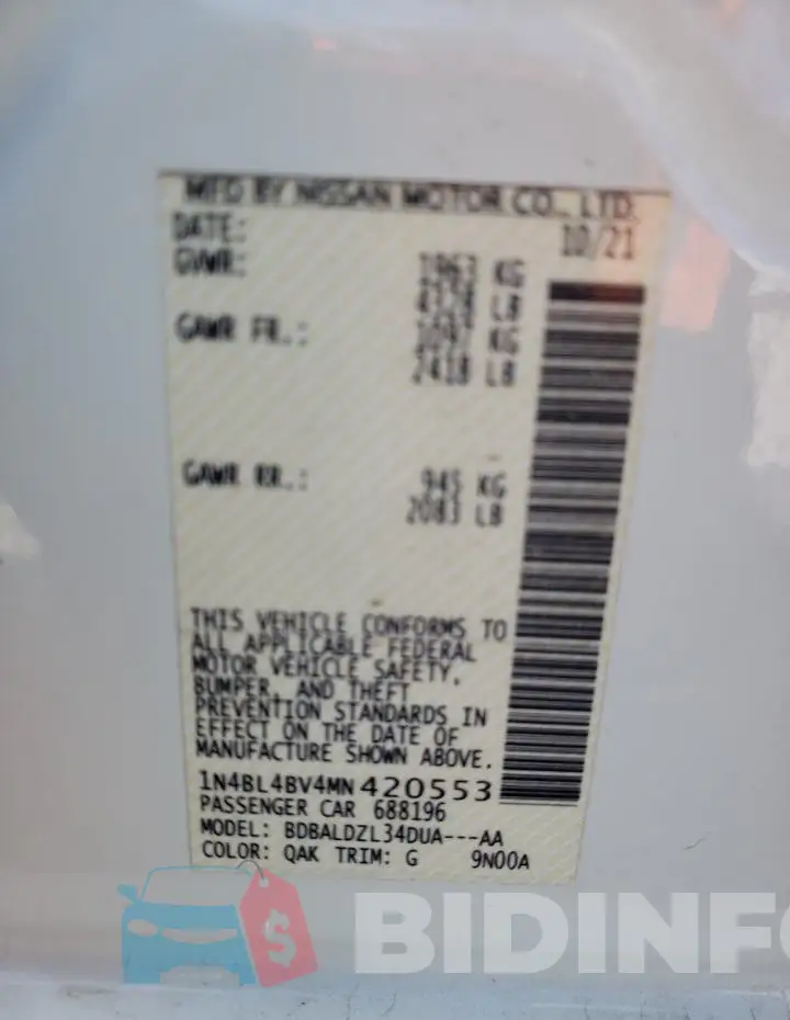 1N4BL4BV4MN420553 Photo# 12