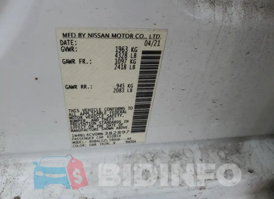 1N4BL4CV0MN382897 Photo# 12