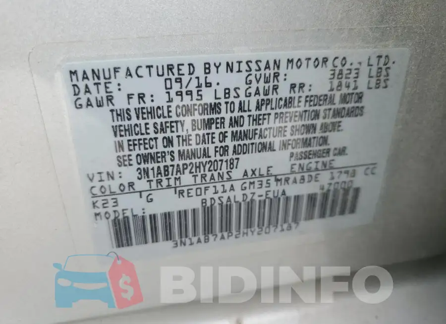 3N1AB7AP2HY207187 Photo# 13