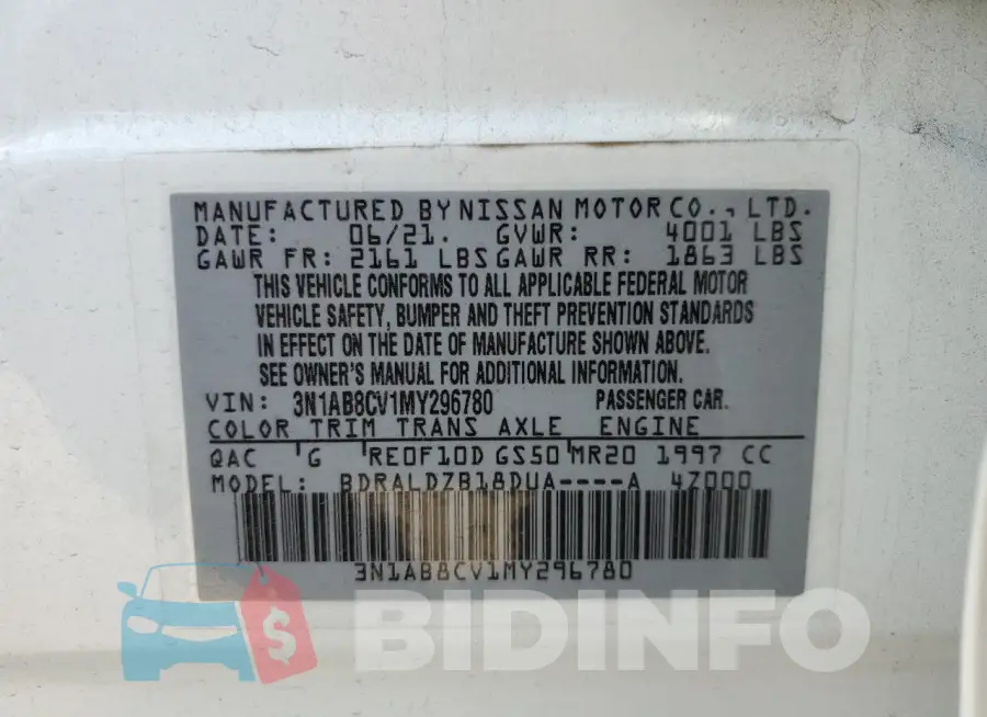 3N1AB8CV1MY296780 Photo# 12