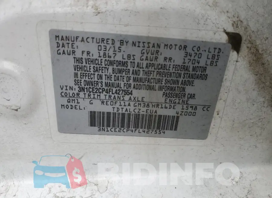 3N1CE2CP4FL427554 Photo# 12