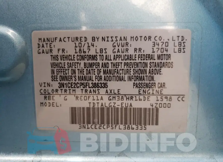 3N1CE2CP5FL386335 Photo# 13