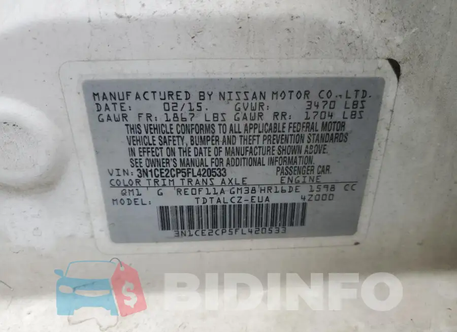 3N1CE2CP5FL420533 Photo# 12