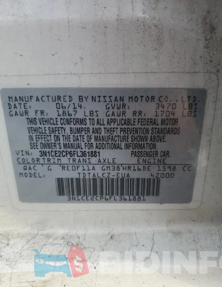 3N1CE2CP6FL361881 Photo# 12