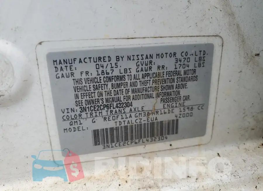 3N1CE2CP6FL432304 Photo# 12