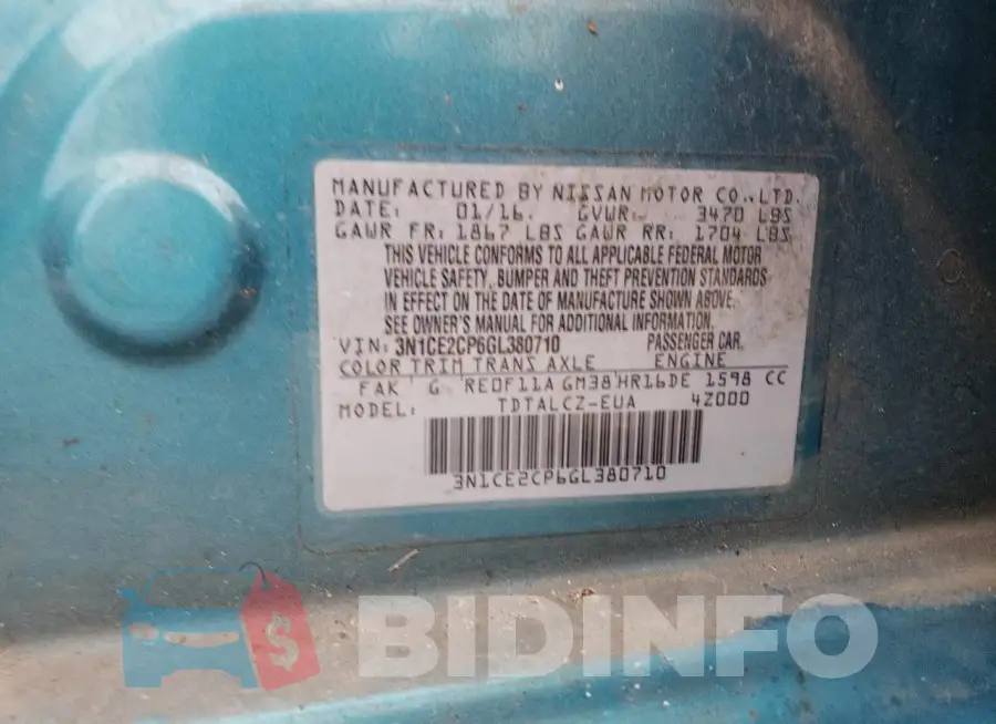 3N1CE2CP6GL380710 Photo# 12