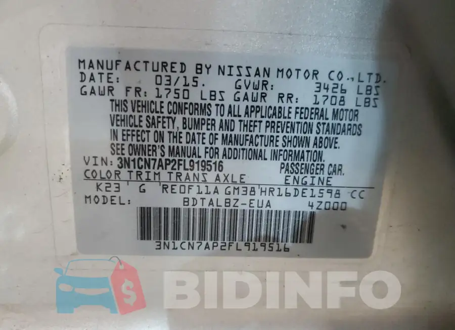 3N1CN7AP2FL919516 Photo# 12
