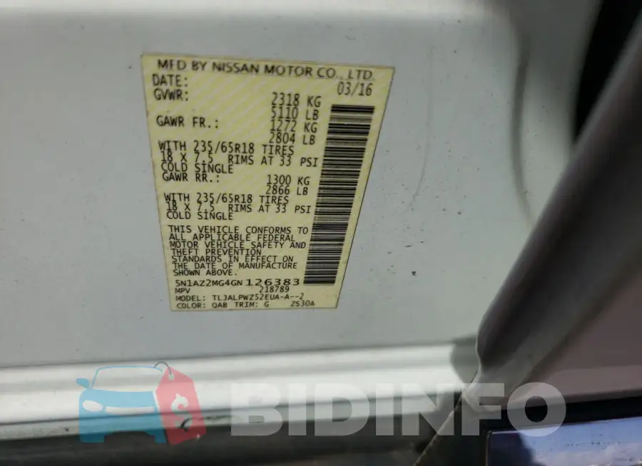 5N1AZ2MG4GN126383 Photo# 13