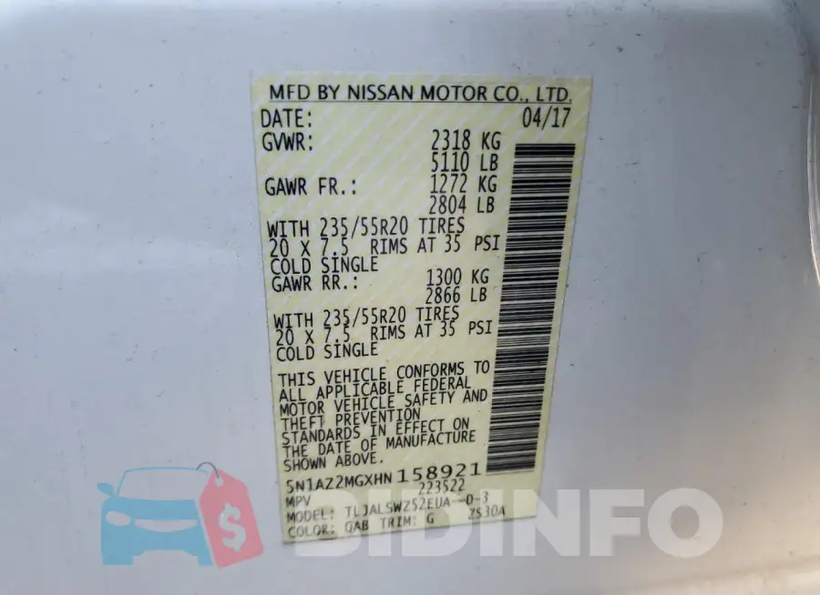 5N1AZ2MGXHN158921 Photo# 12