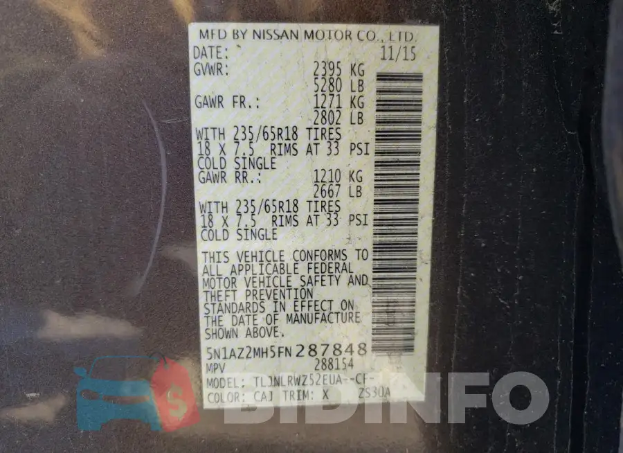 5N1AZ2MH5FN287848 Photo# 14