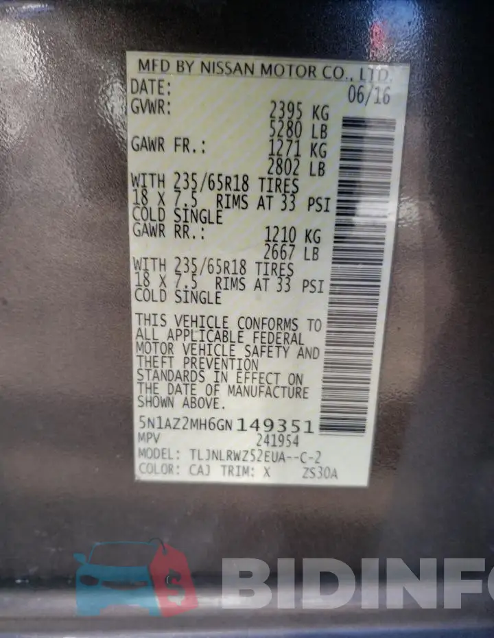 5N1AZ2MH6GN149351 Photo# 13