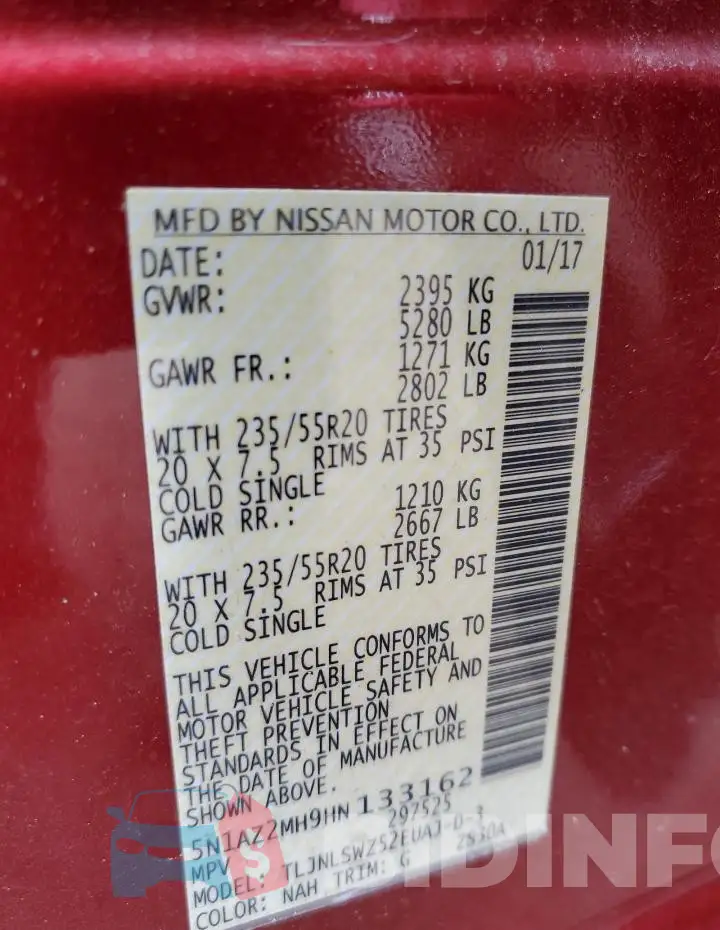 5N1AZ2MH9HN133162 Photo# 14