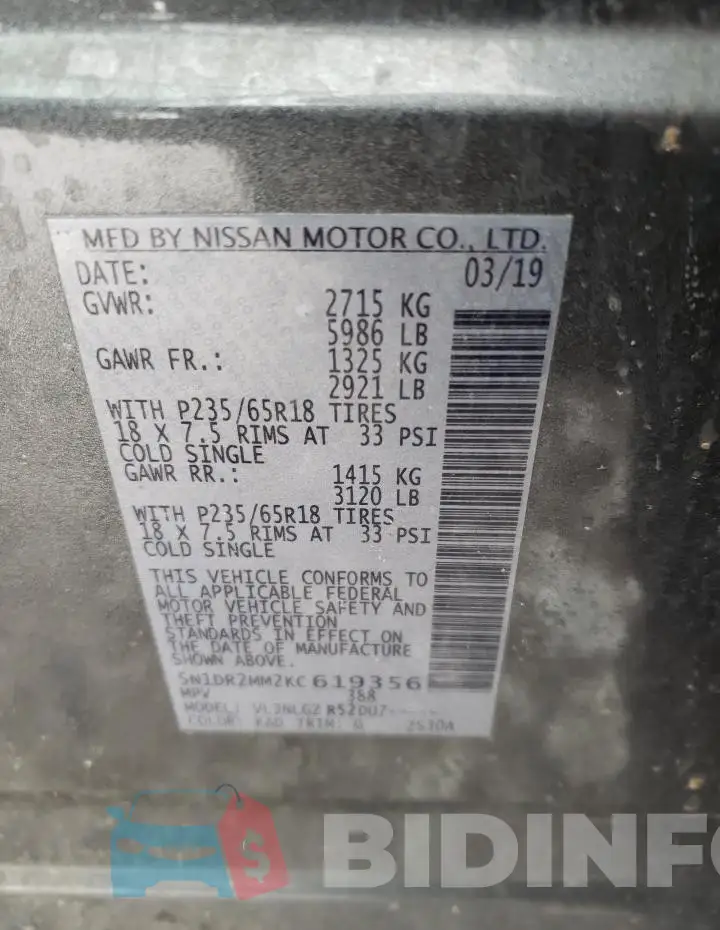 5N1DR2MM2KC619356 Photo# 12