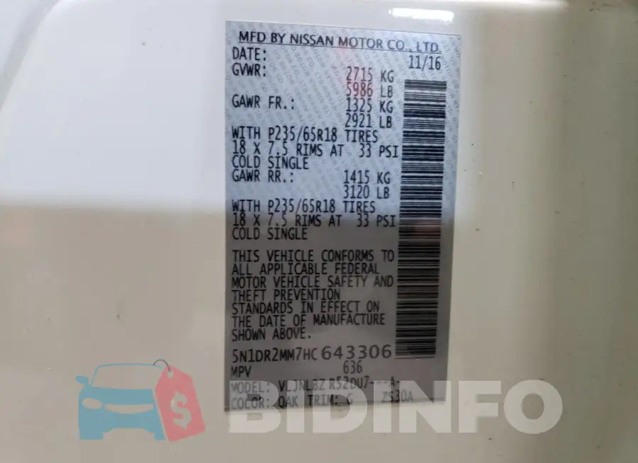 5N1DR2MM7HC643306 Photo# 13