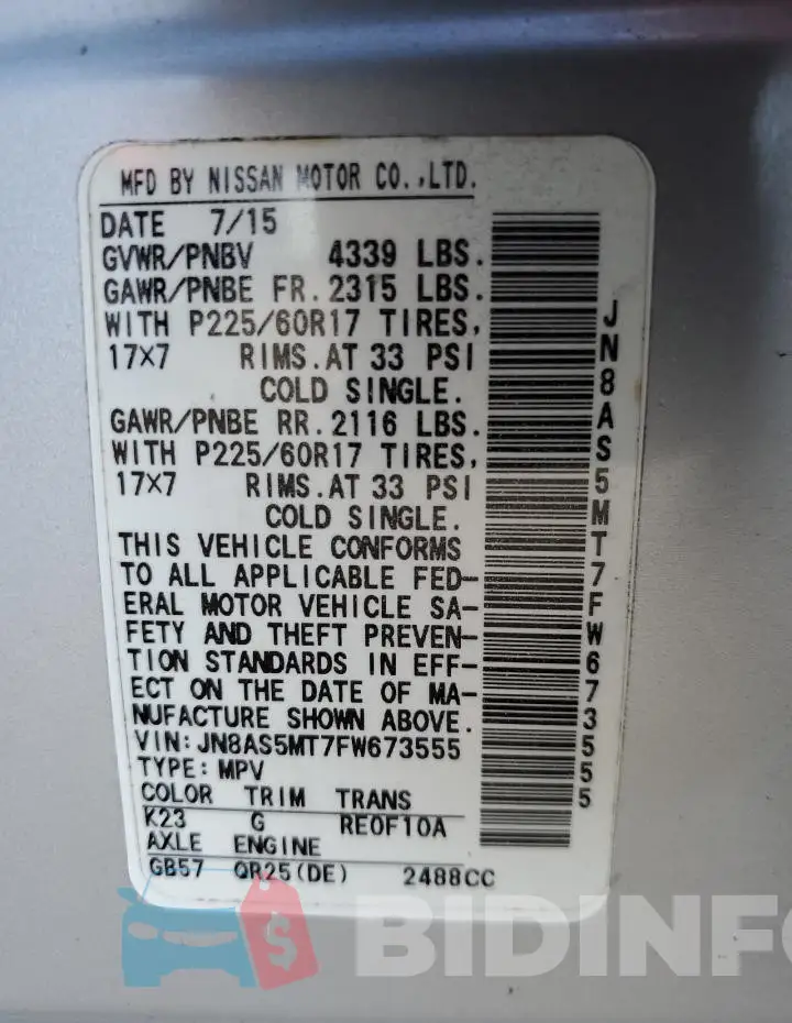 JN8AS5MT7FW673555 Photo# 14