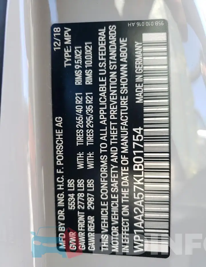 WP1AA2A57KLB01754 Photo# 13