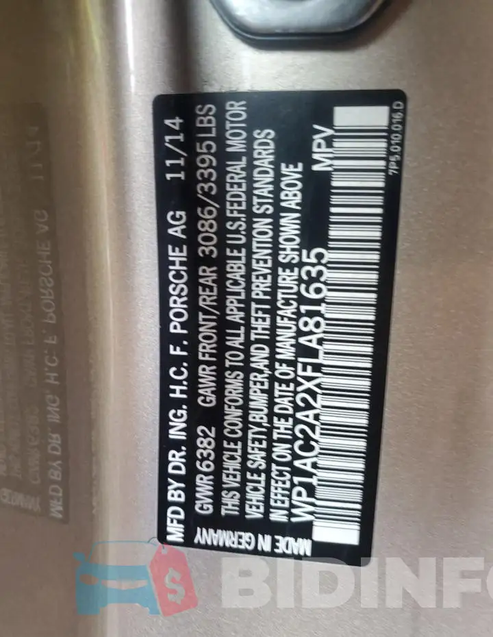 WP1AC2A2XFLA81635 Photo# 13