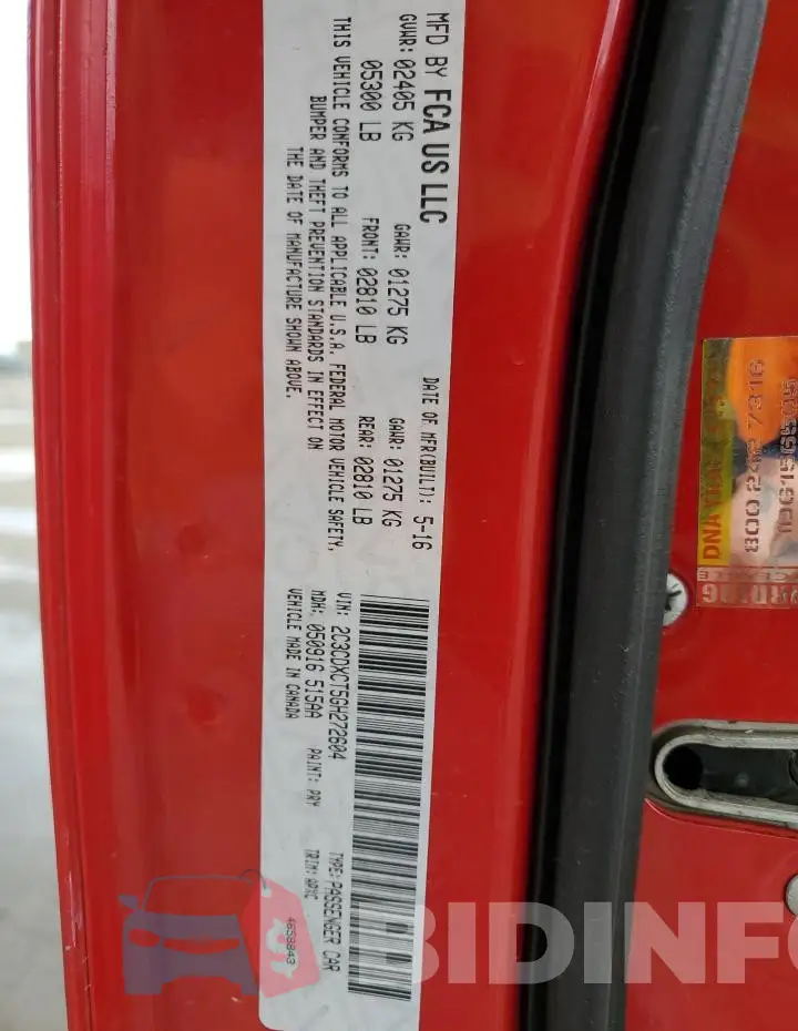2C3CDXCT5GH272604 Photo# 12