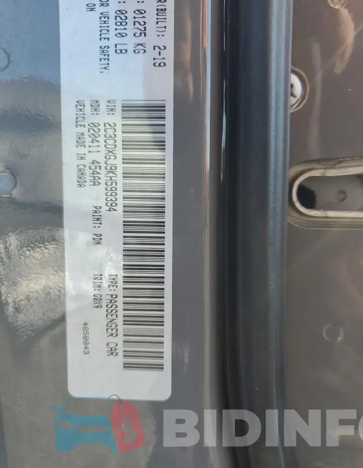2C3CDXGJ9KH599394 Photo# 12