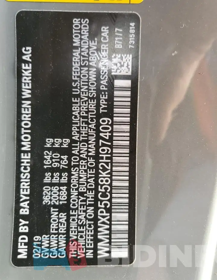 WMWXP5C58K2H97409 Photo# 12