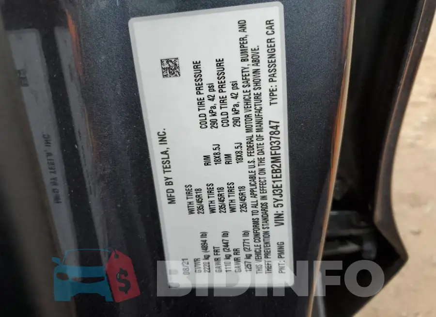 5YJ3E1EB2MF037847 Photo# 12