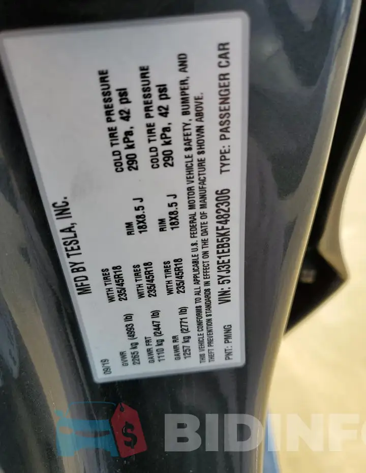 5YJ3E1EB5KF482306 Photo# 12