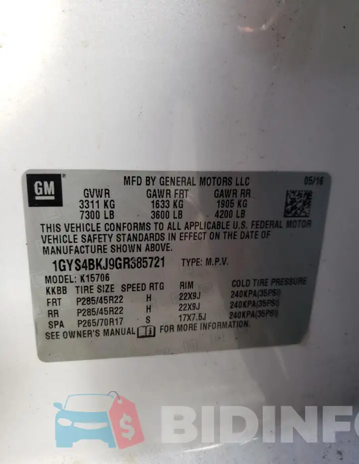 1GYS4BKJ9GR385721 Photo# 13