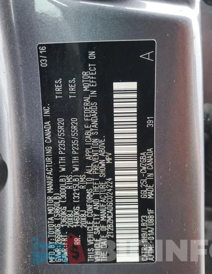 2T2BZMCA0GC024224 Photo# 12