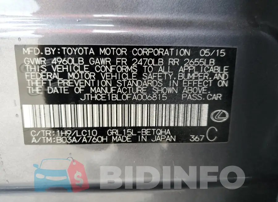 JTHCE1BL0FA006815 Photo# 13