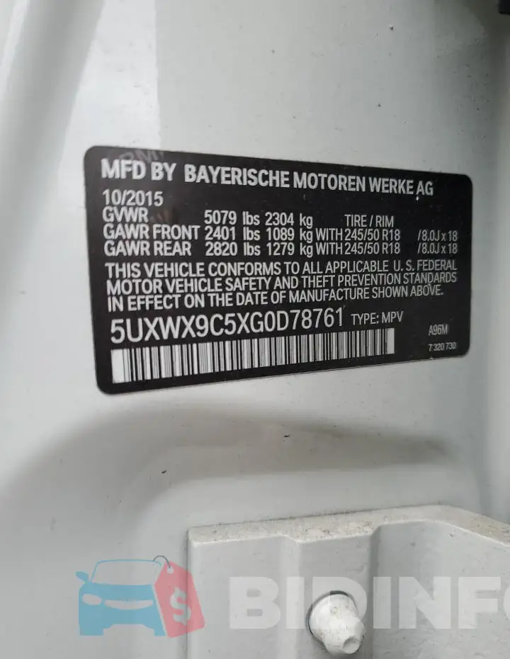 5UXWX9C5XG0D78761 Photo# 12