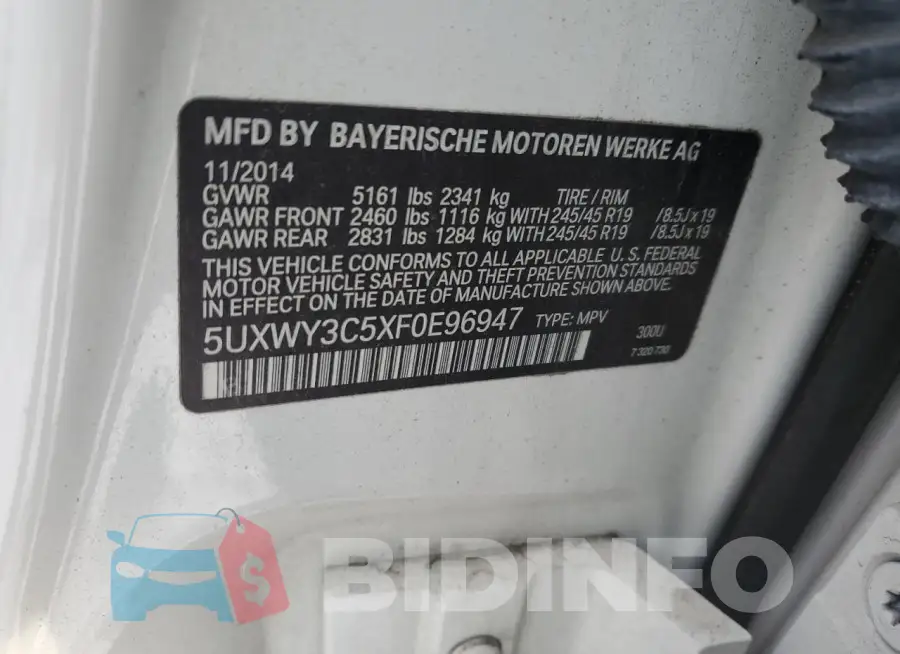 5UXWY3C5XF0E96947 Photo# 13