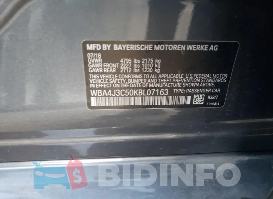 WBA4J3C50KBL07163 Photo# 12
