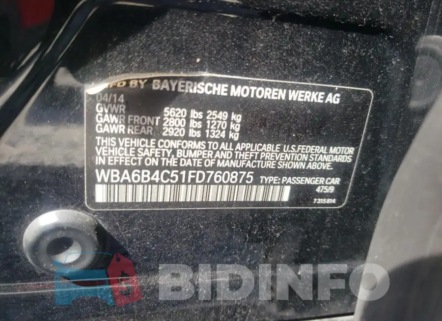 WBA6B4C51FD760875 Photo# 10