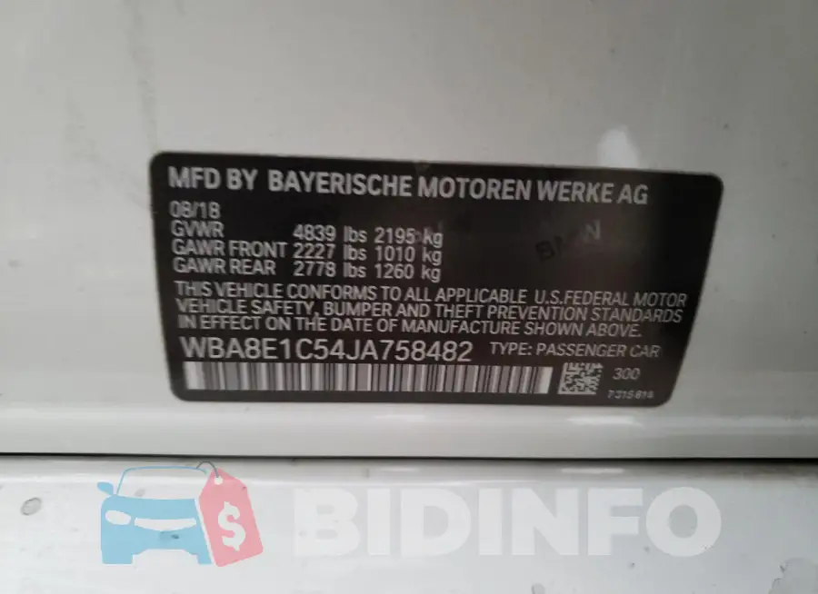 WBA8E1C54JA758482 Photo# 13