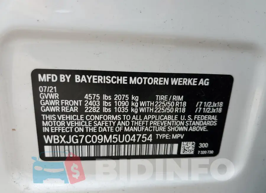 WBXJG7C09M5U04754 Photo# 13