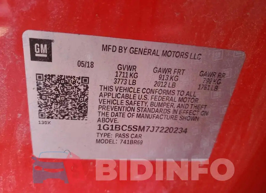 1G1BC5SM7J7220234 Photo# 12