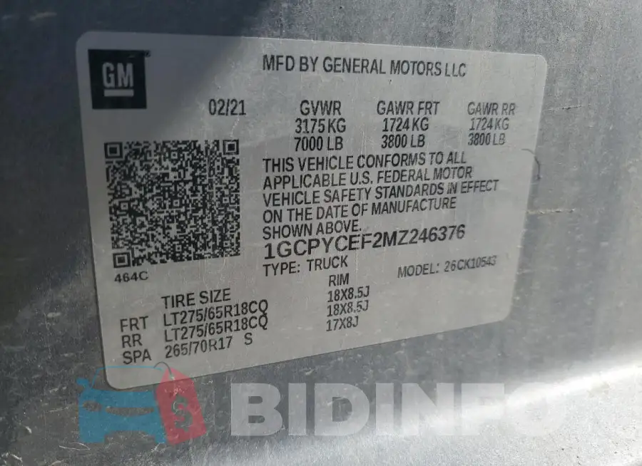 1GCPYCEF2MZ246376 Photo# 12