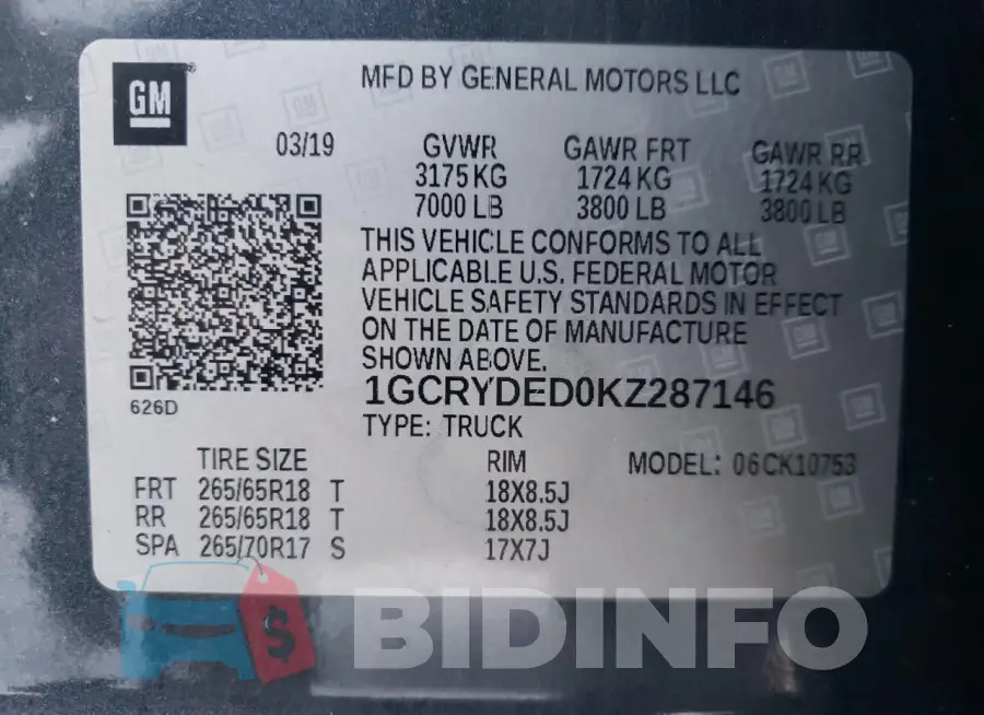 1GCRYDED0KZ287146 Photo# 12