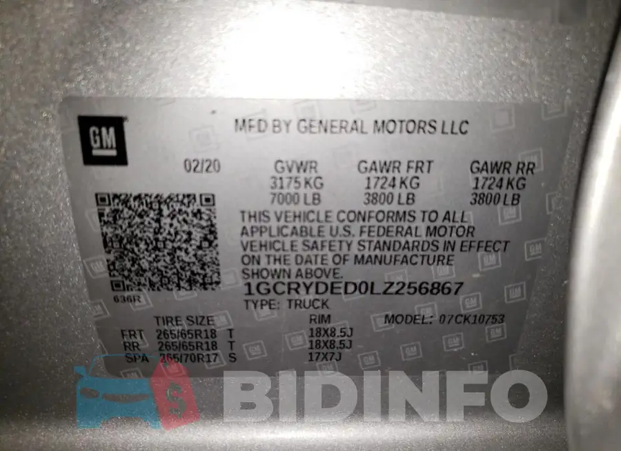 1GCRYDED0LZ256867 Photo# 12