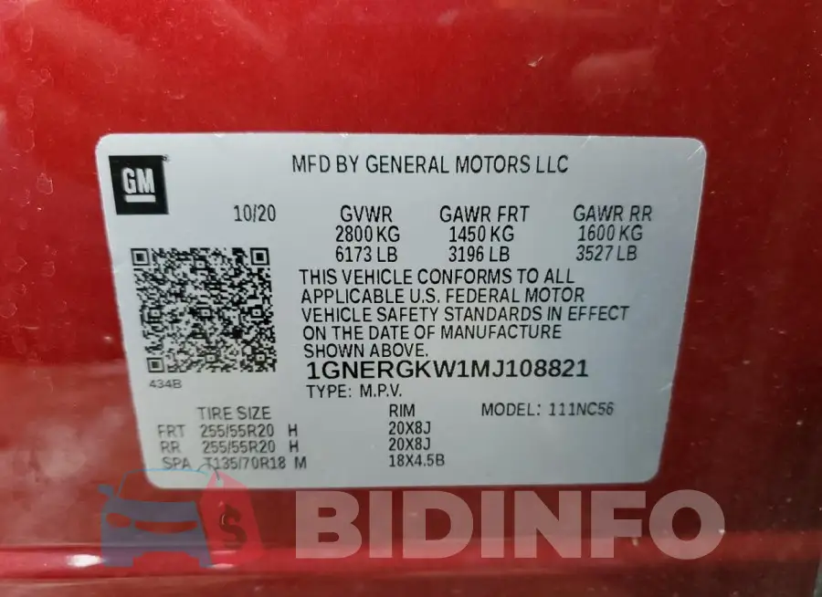 1GNERGKW1MJ108821 Photo# 12