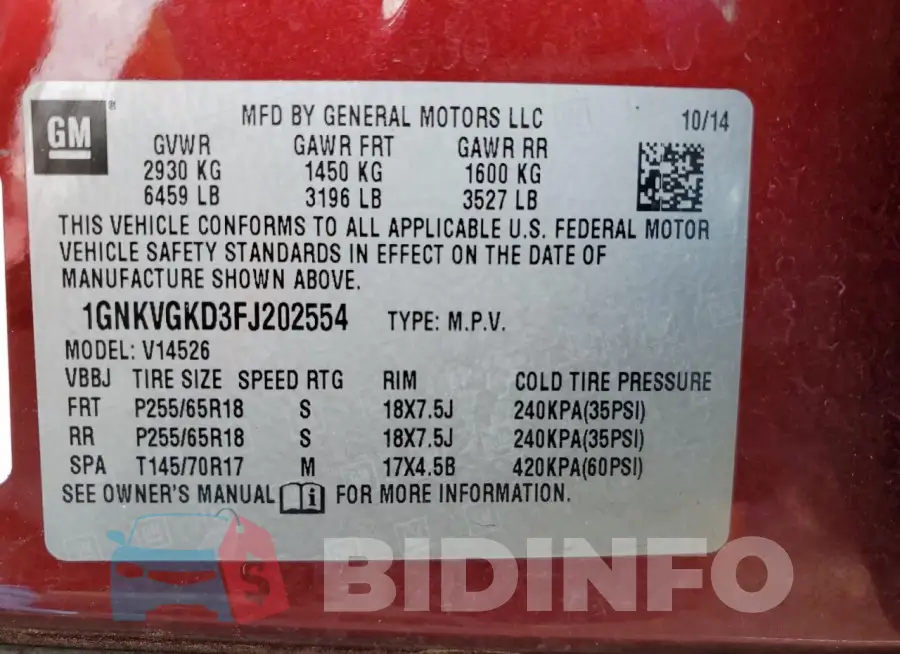 1GNKVGKD3FJ202554 Photo# 13