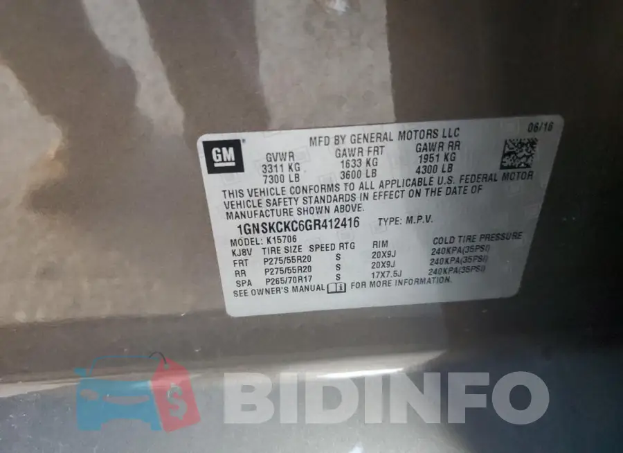 1GNSKCKC6GR412416 Photo# 13