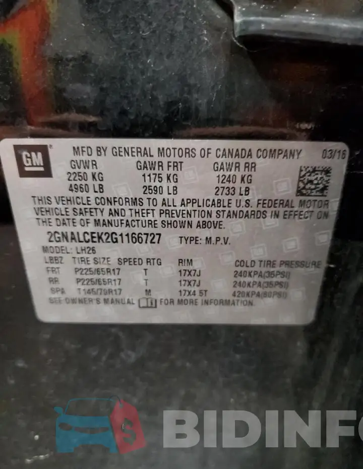2GNALCEK2G1166727 Photo# 12
