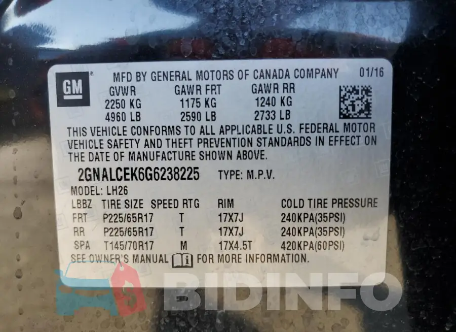 2GNALCEK6G6238225 Photo# 13