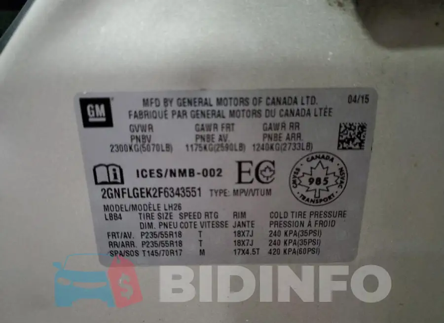 2GNFLGEK2F6343551 Photo# 13