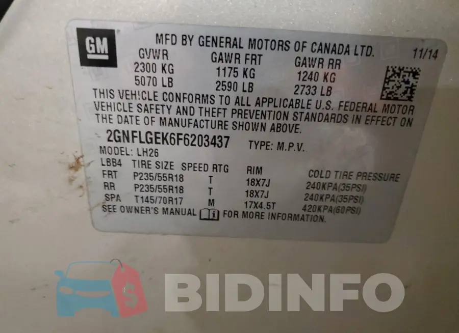 2GNFLGEK6F6203437 Photo# 13