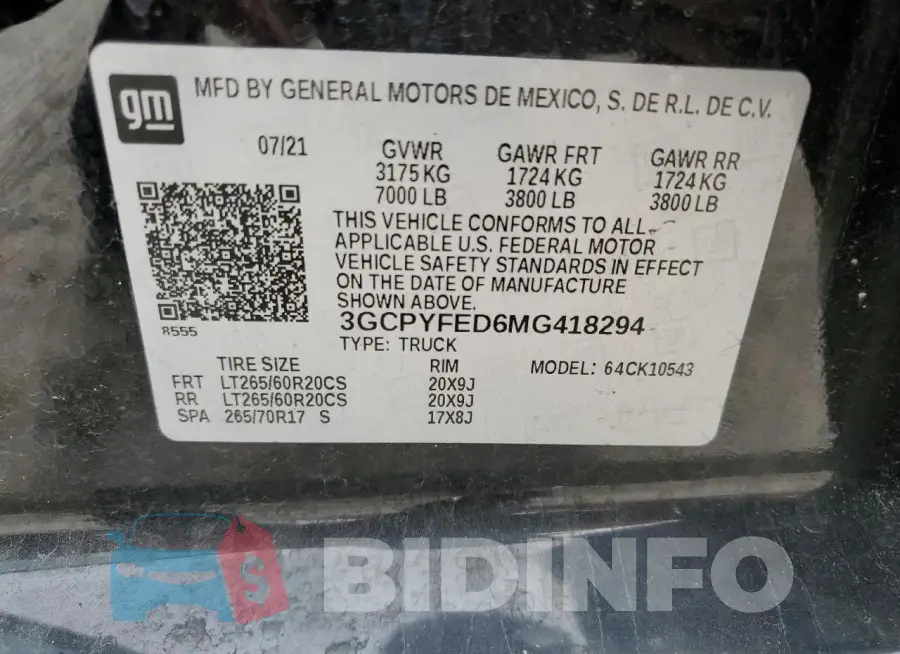 3GCPYFED6MG418294 Photo# 12
